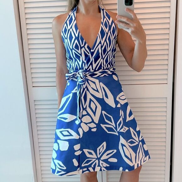 NWT Diane Avon Furstenberg AMELIA HALTER WRAP DRESS IKAT PRINT Sz 2 - Picture 3 of 5
